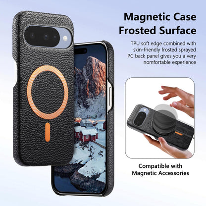 For Google Pixel 11 Pro Litchi Texture Brushed MagSafe PU Back Cover Phone Case - Black - SYA003329608E