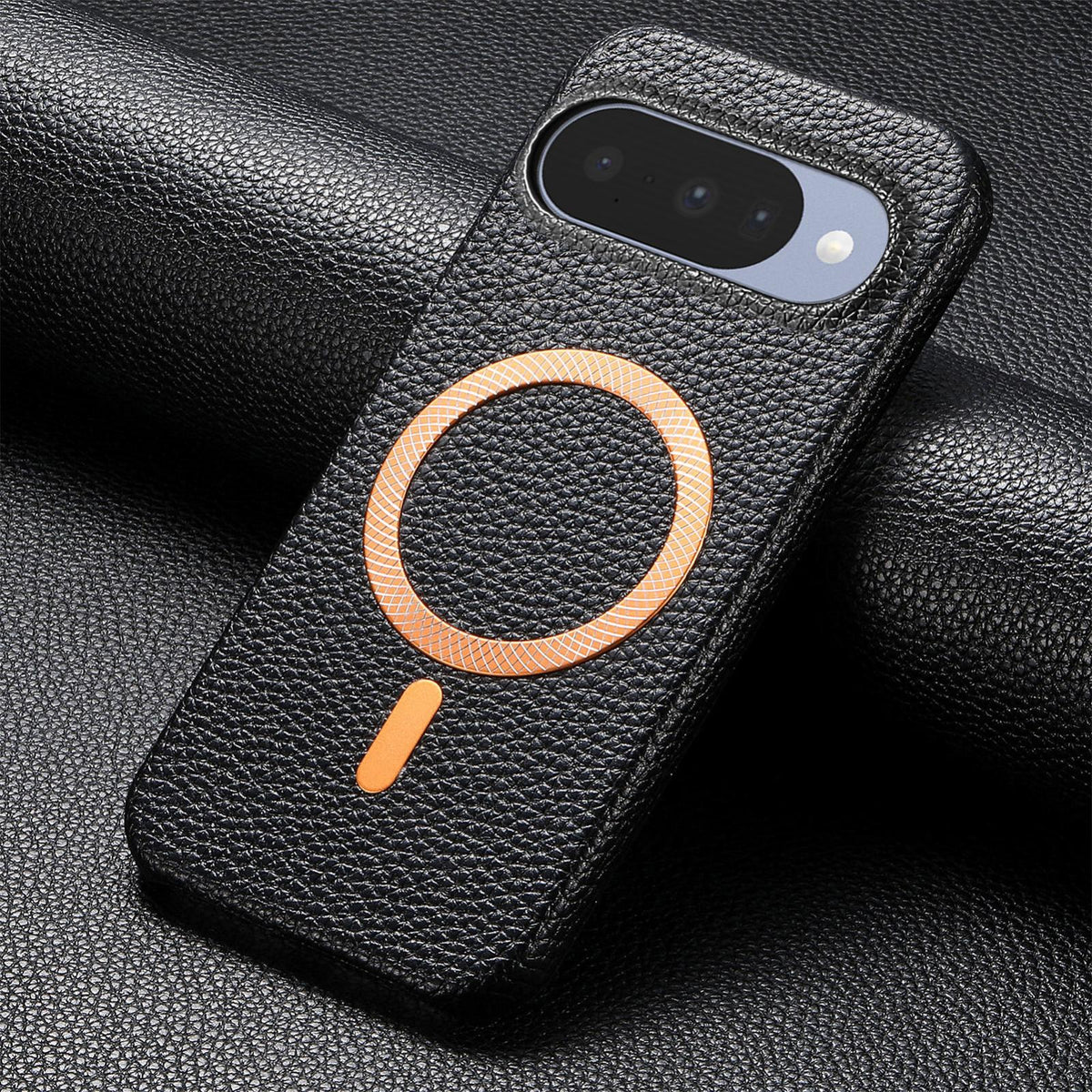 For Google Pixel 11 Pro Litchi Texture Brushed MagSafe PU Back Cover Phone Case - Black - SYA003329608E