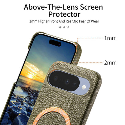For Google Pixel 11 Pro Litchi Texture Brushed MagSafe PU Back Cover Phone Case - Green - SYA003329608F