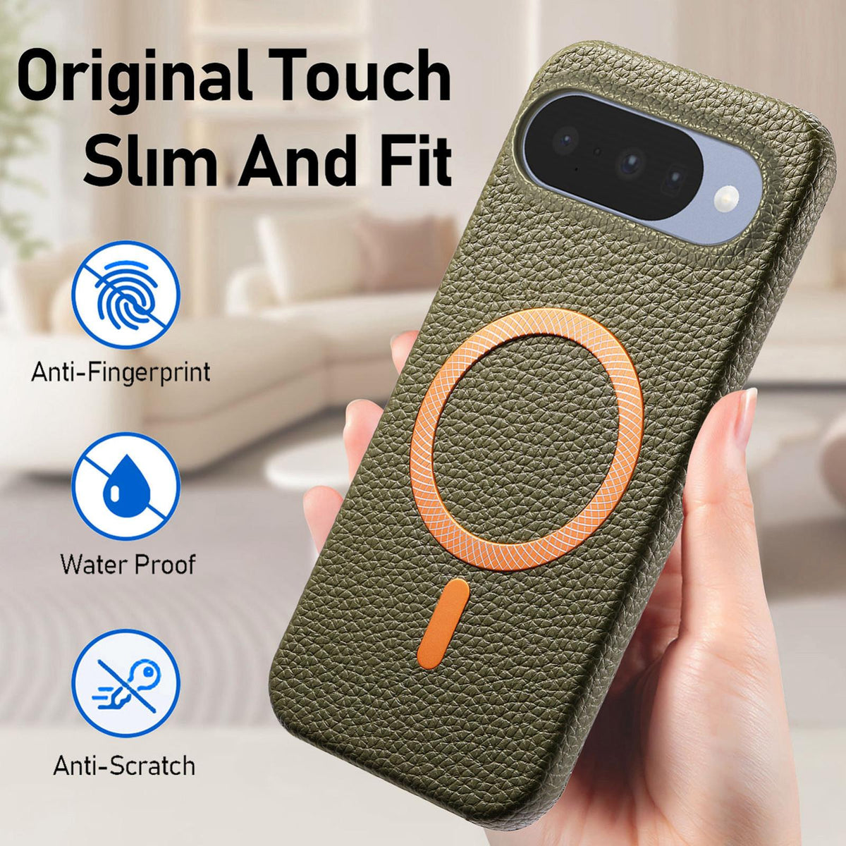 For Google Pixel 11 Pro Litchi Texture Brushed MagSafe PU Back Cover Phone Case - Green - SYA003329608F