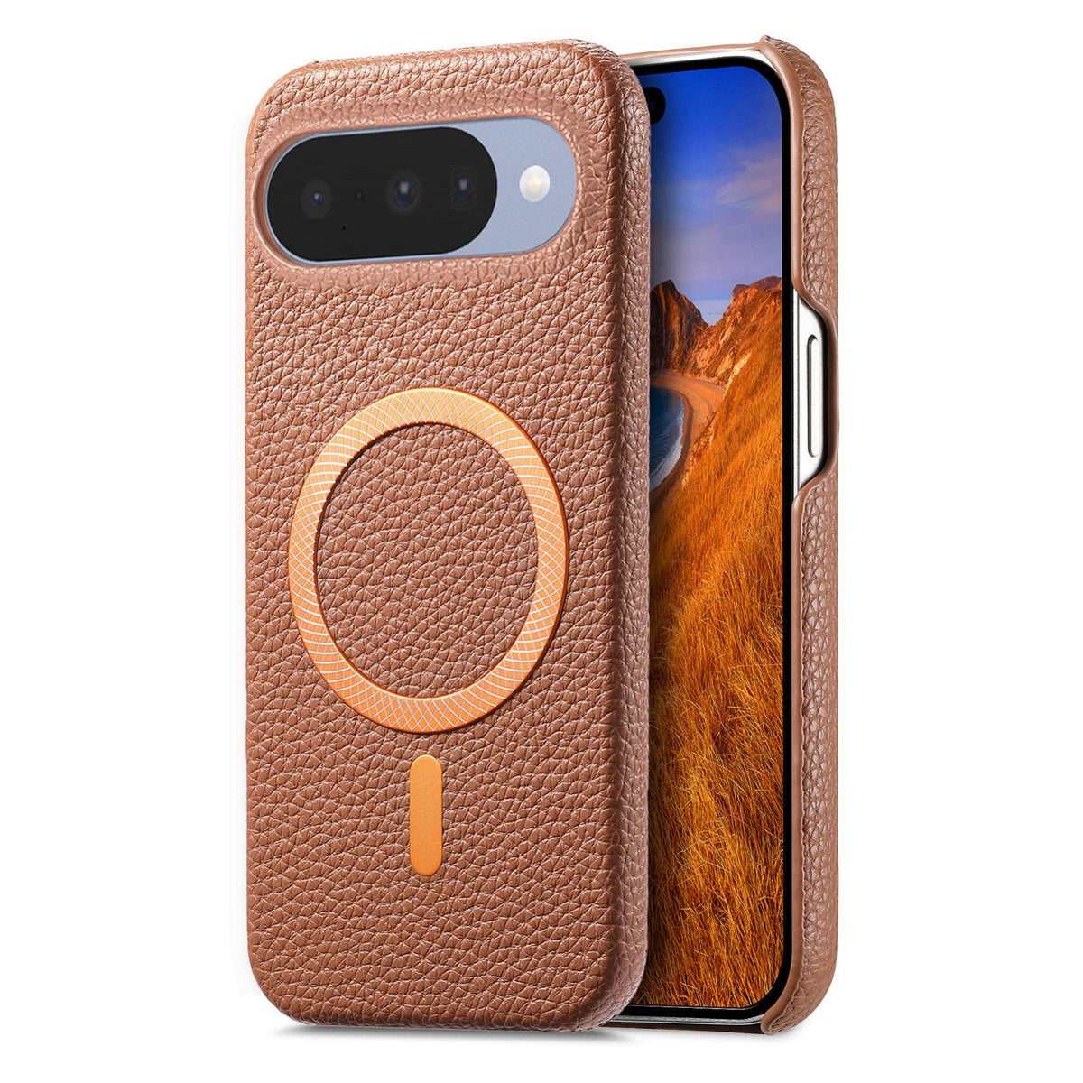 For Google Pixel 11 Pro Litchi Texture Brushed MagSafe PU Back Cover Phone Case - Brown - SYA003329608G