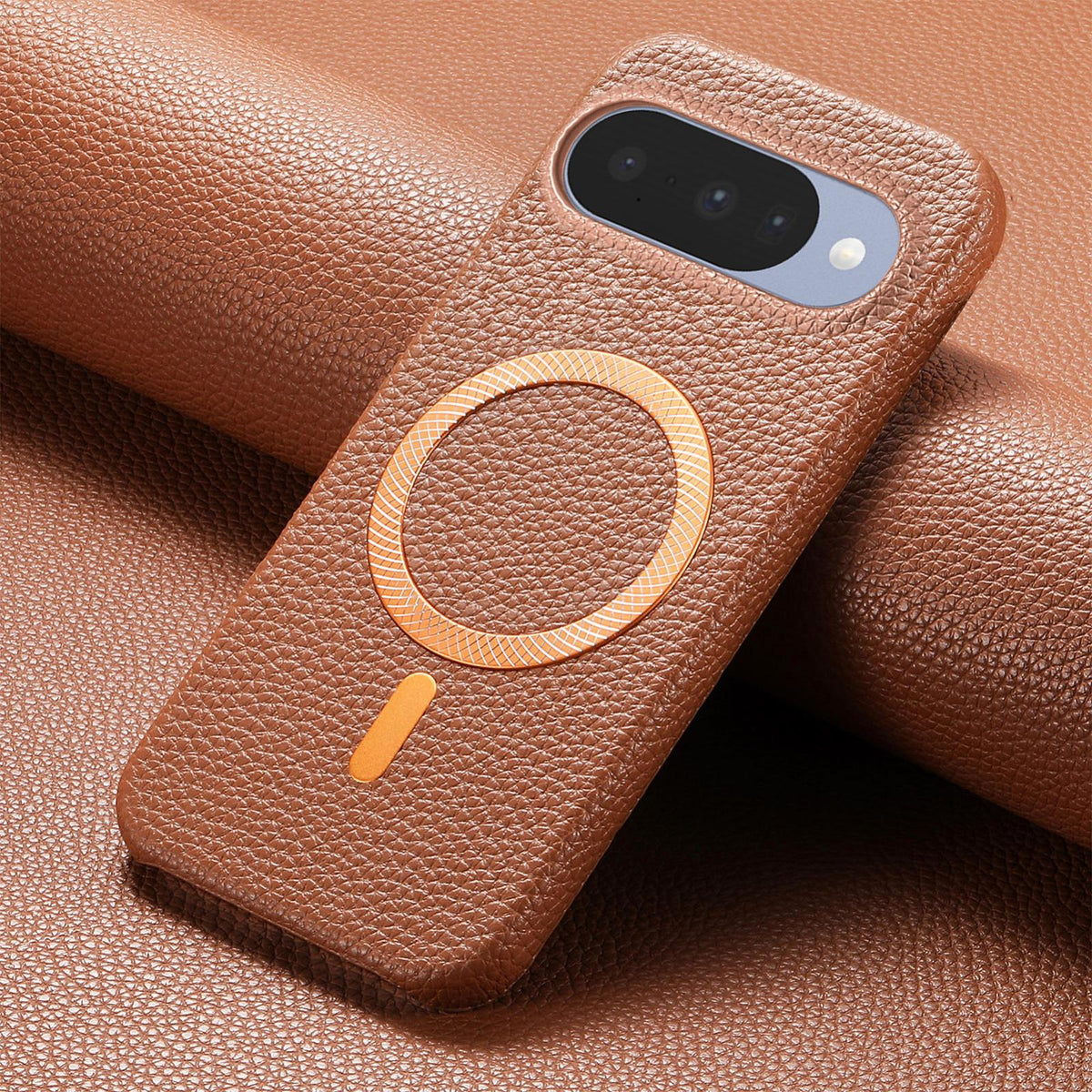 For Google Pixel 11 Pro Litchi Texture Brushed MagSafe PU Back Cover Phone Case - Brown - SYA003329608G