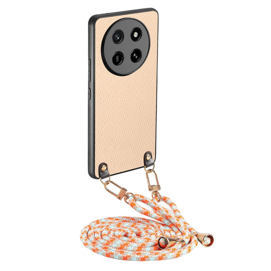 For Honor X80 Pro Max 5G Carbon Fiber Texture Leather Back Cover Phone Case with Crossbody Strap - Khaki - SYA003346204D