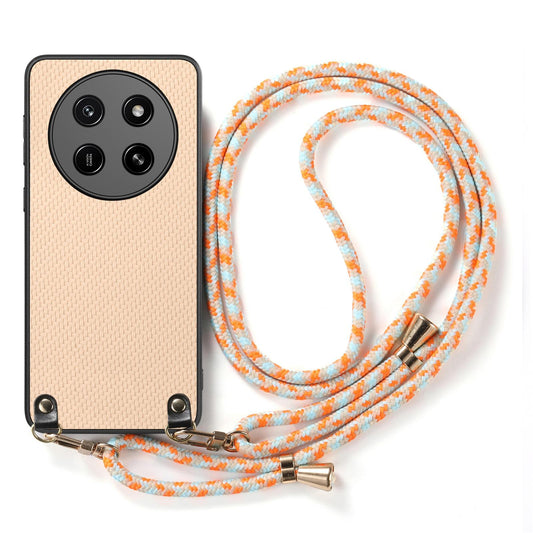 For Honor X80 Pro Max 5G Carbon Fiber Texture Leather Back Cover Phone Case with Crossbody Strap - Khaki - SYA003346204D
