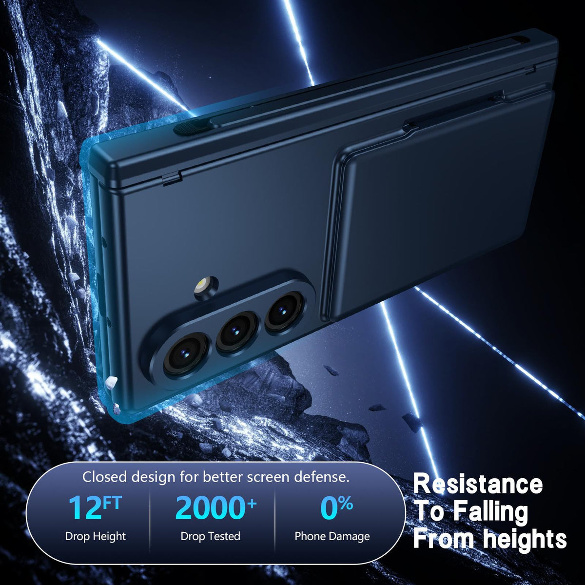 For Galaxy Z Fold8 Ultra 5G Card Bag Holder Hinge Integrated Film Phone Case, No Pen - Blue - SYA003377701A