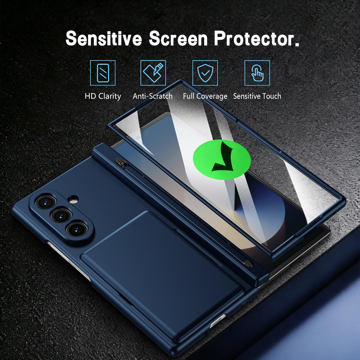 For Galaxy Z Fold8 Ultra 5G Card Bag Holder Hinge Integrated Film Phone Case, No Pen - Blue - SYA003377701A