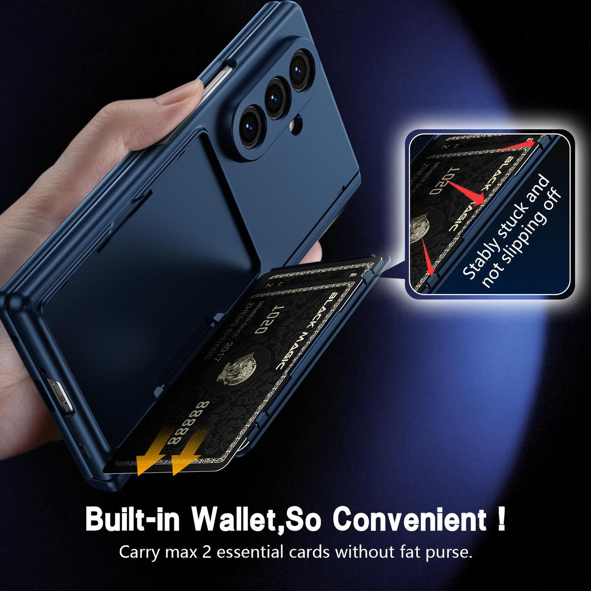 For Galaxy Z Fold8 Ultra 5G Card Bag Holder Hinge Integrated Film Phone Case, No Pen - Blue - SYA003377701A