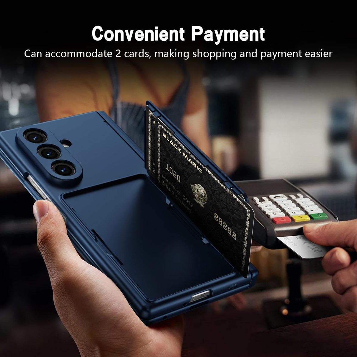For Galaxy Z Fold8 Ultra 5G Card Bag Holder Hinge Integrated Film Phone Case, No Pen - Blue - SYA003377701A
