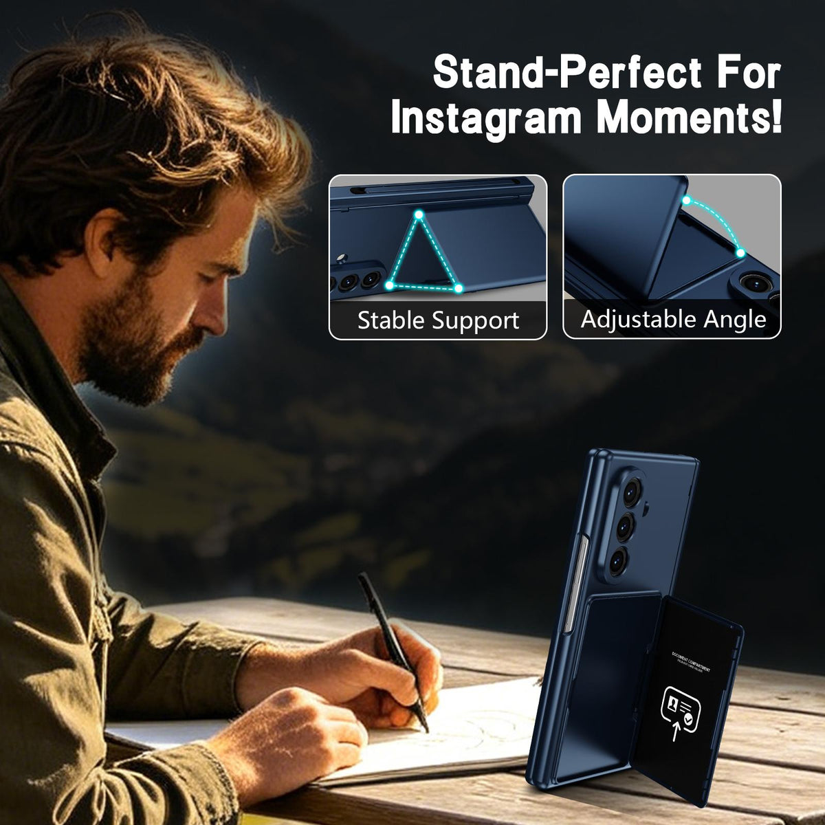 For Galaxy Z Fold8 Ultra 5G Card Bag Holder Hinge Integrated Film Phone Case, No Pen - Blue - SYA003377701A