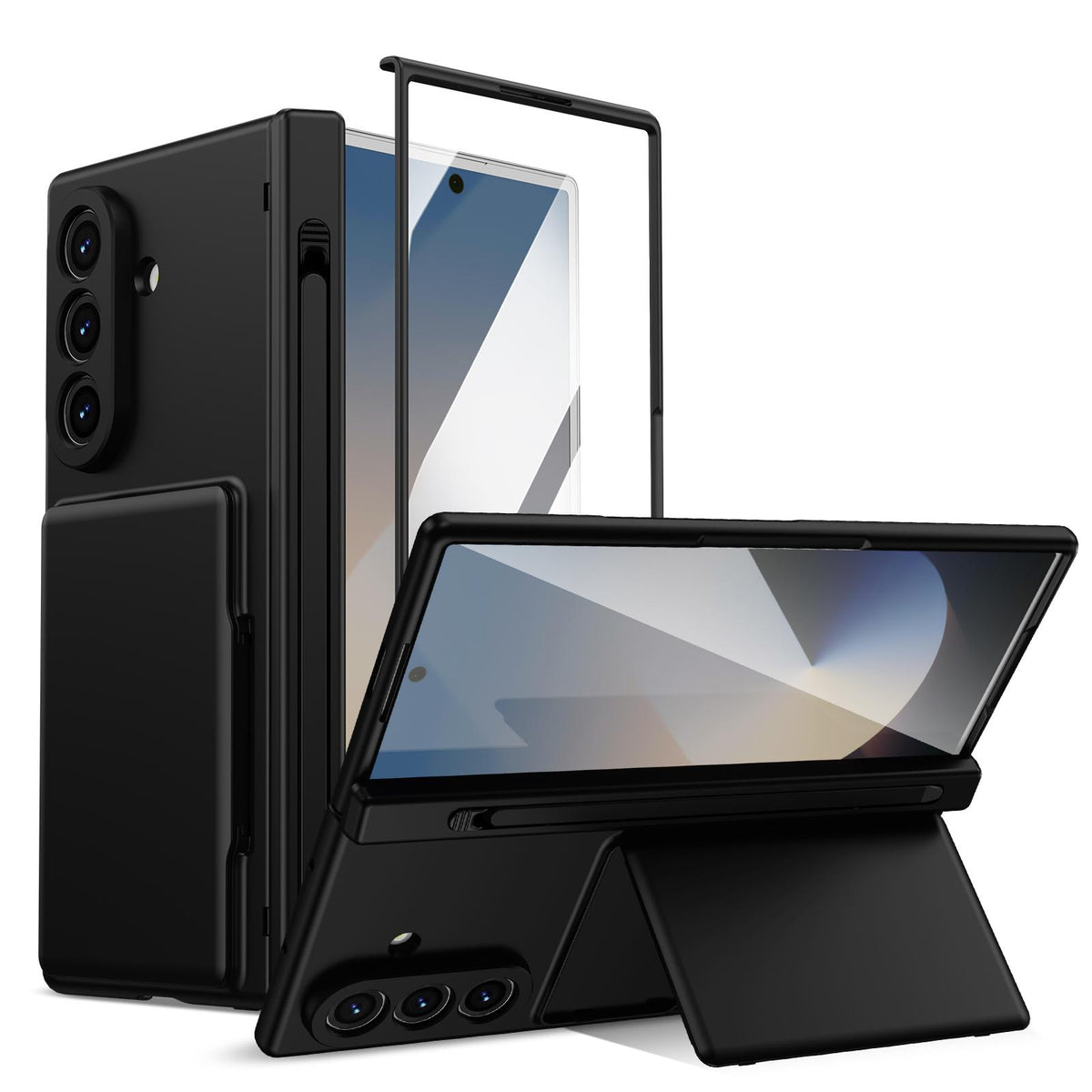 For Galaxy Z Fold8 Ultra 5G Card Bag Holder Hinge Integrated Film Phone Case, No Pen - Black - SYA003377701B