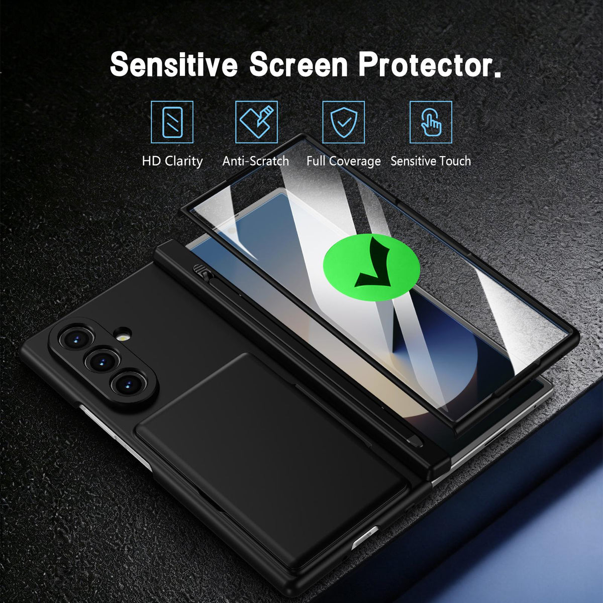 For Galaxy Z Fold8 Ultra 5G Card Bag Holder Hinge Integrated Film Phone Case, No Pen - Black - SYA003377701B
