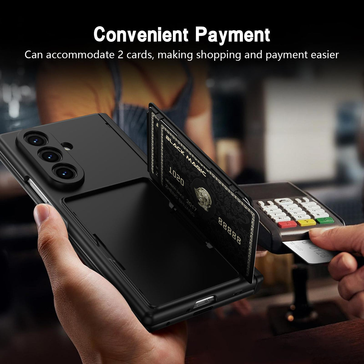 For Galaxy Z Fold8 Ultra 5G Card Bag Holder Hinge Integrated Film Phone Case, No Pen - Black - SYA003377701B