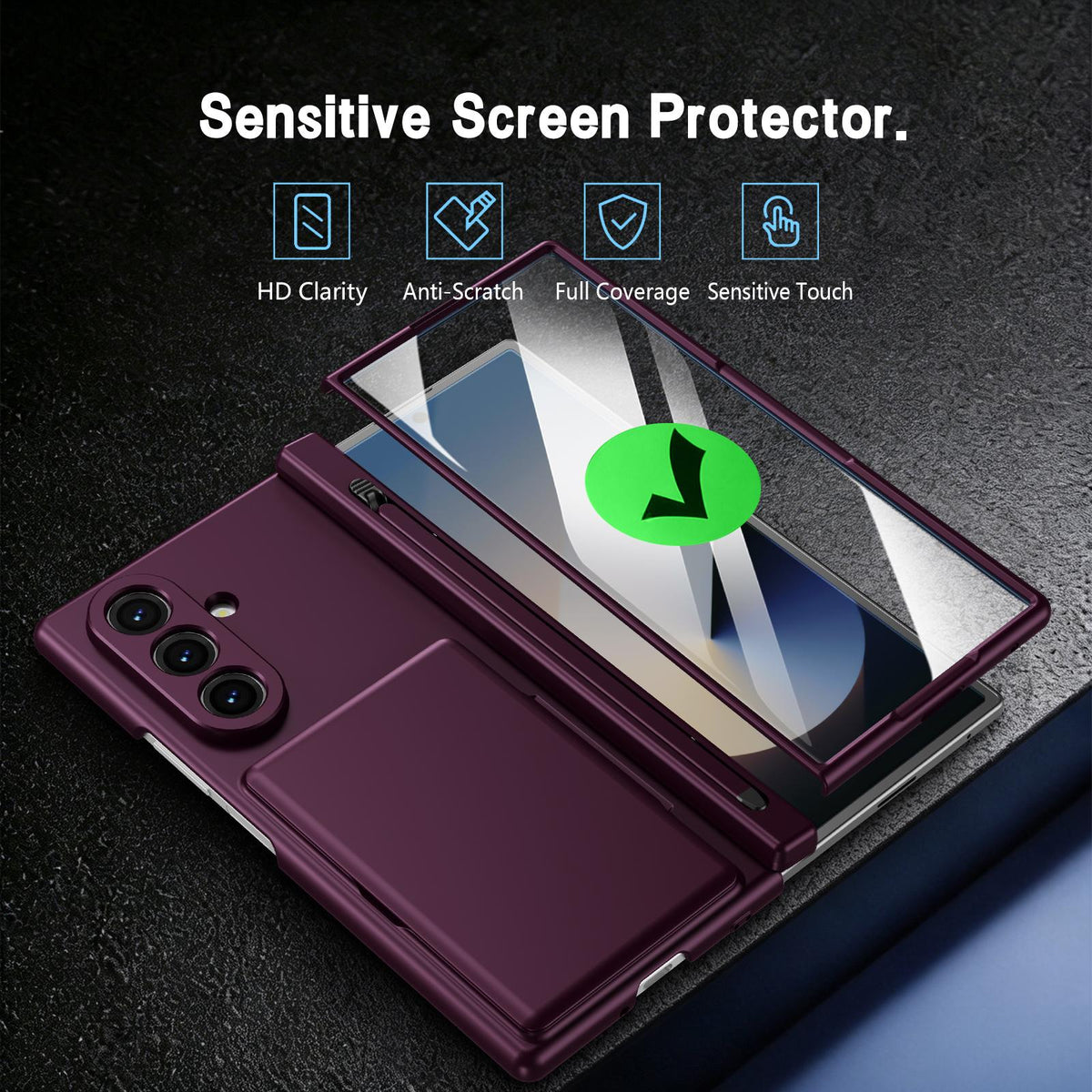 For Galaxy Z Fold8 Ultra 5G Card Bag Holder Hinge Integrated Film Phone Case, No Pen - Purple - SYA003377701C