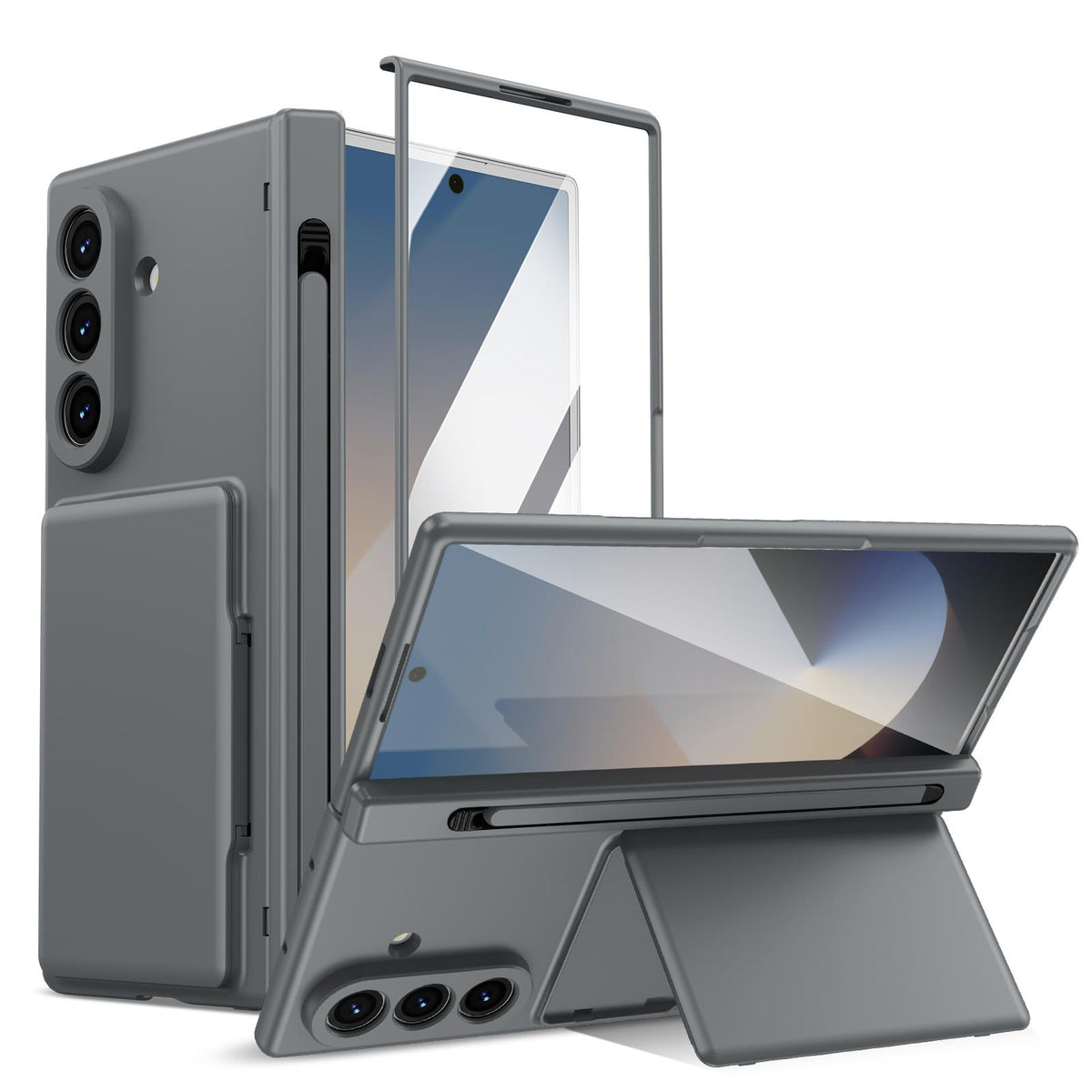 For Galaxy Z Fold8 Ultra 5G Card Bag Holder Hinge Integrated Film Phone Case, No Pen - Grey - SYA003377701D