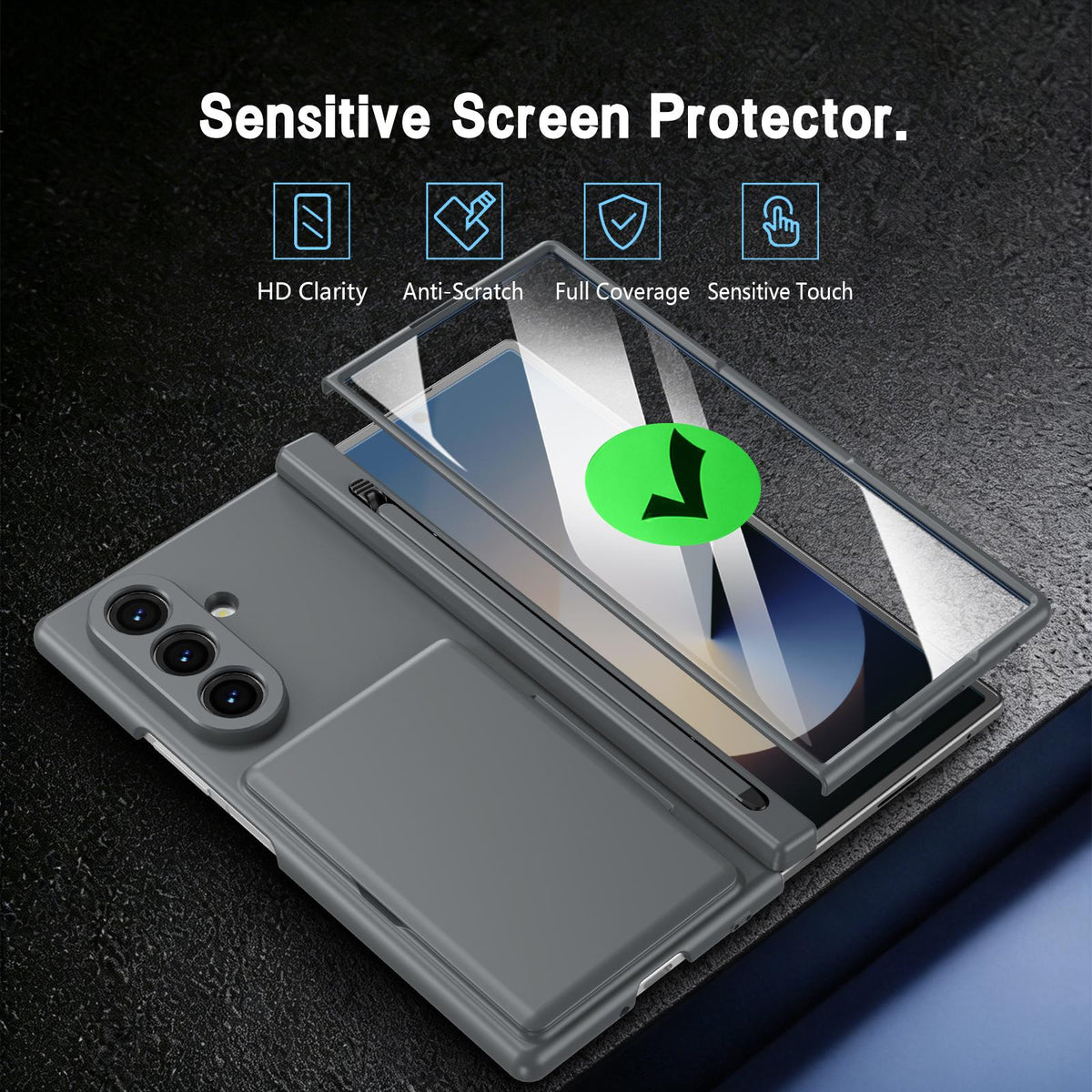 For Galaxy Z Fold8 Ultra 5G Card Bag Holder Hinge Integrated Film Phone Case, No Pen - Grey - SYA003377701D