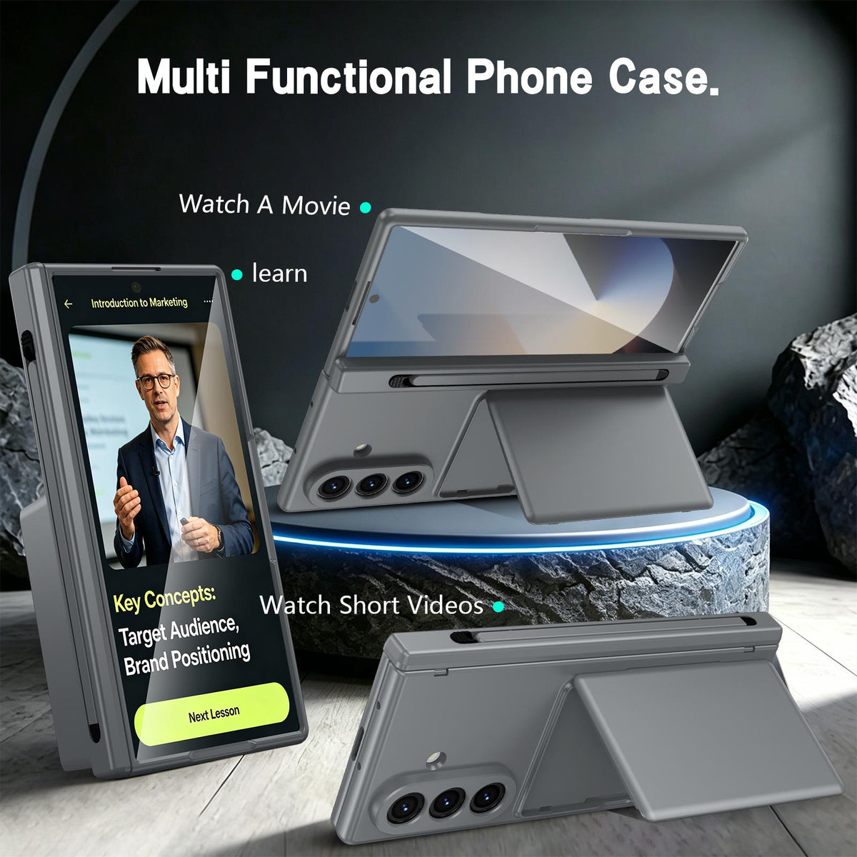 For Galaxy Z Fold8 Ultra 5G Card Bag Holder Hinge Integrated Film Phone Case, No Pen - Grey - SYA003377701D