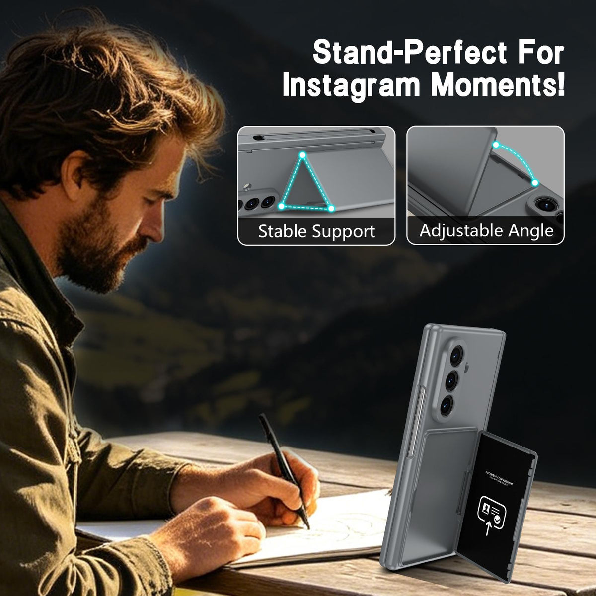 For Galaxy Z Fold8 Ultra 5G Card Bag Holder Hinge Integrated Film Phone Case, No Pen - Grey - SYA003377701D