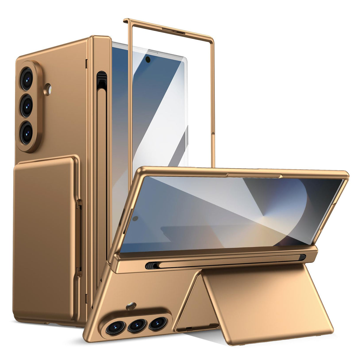 For Galaxy Z Fold8 Ultra 5G Card Bag Holder Hinge Integrated Film Phone Case, No Pen - Gold - SYA003377701E