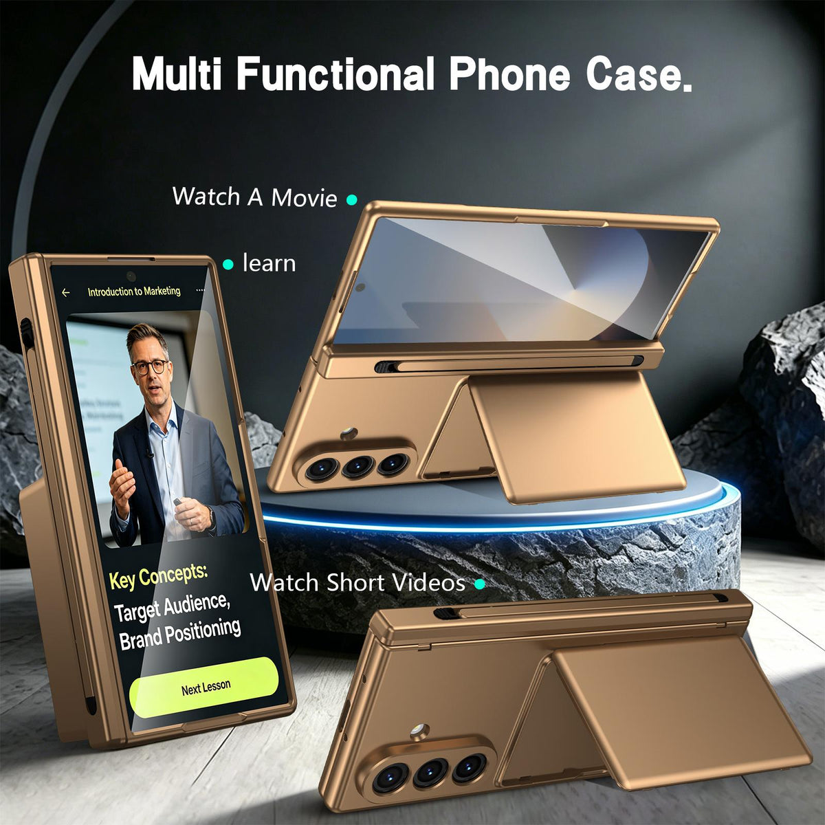 For Galaxy Z Fold8 Ultra 5G Card Bag Holder Hinge Integrated Film Phone Case, No Pen - Gold - SYA003377701E