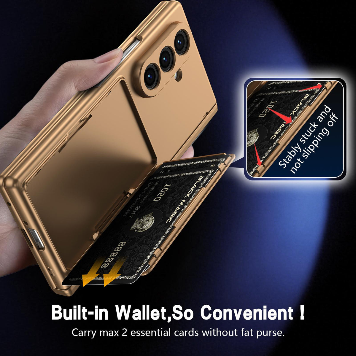 For Galaxy Z Fold8 Ultra 5G Card Bag Holder Hinge Integrated Film Phone Case, No Pen - Gold - SYA003377701E