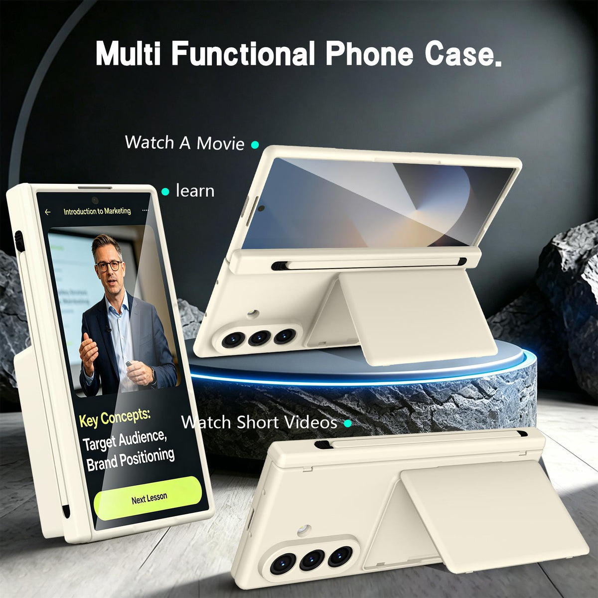 For Galaxy Z Fold8 Ultra 5G Card Bag Holder Hinge Integrated Film Phone Case, No Pen - White - SYA003377701F