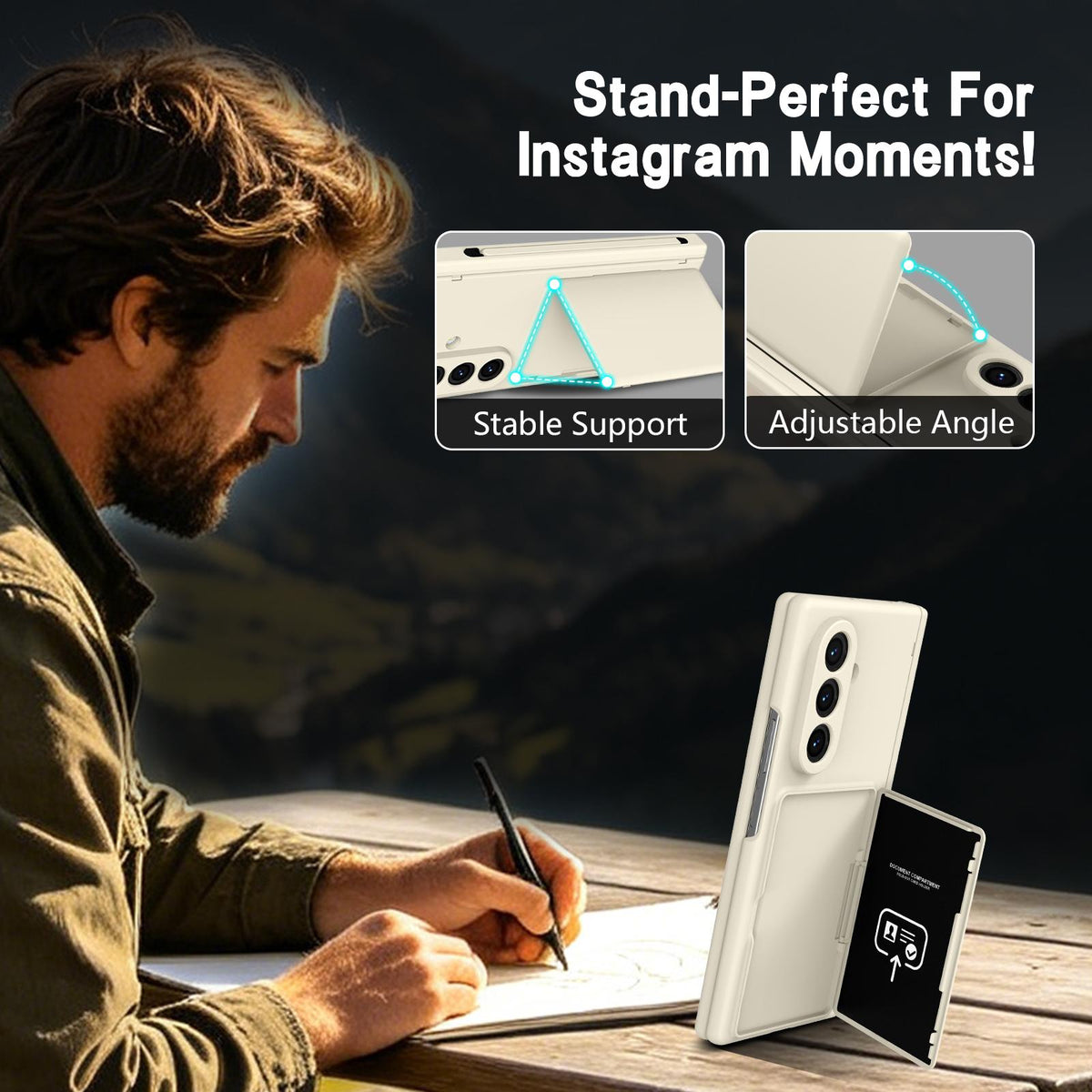 For Galaxy Z Fold8 Ultra 5G Card Bag Holder Hinge Integrated Film Phone Case, No Pen - White - SYA003377701F