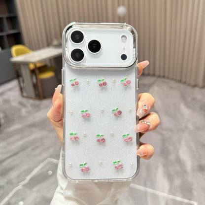 For iPhone 17 Pro Epoxy Resin 3D Mini Cherry TPU Phone Case - Pink - SYA003388702A