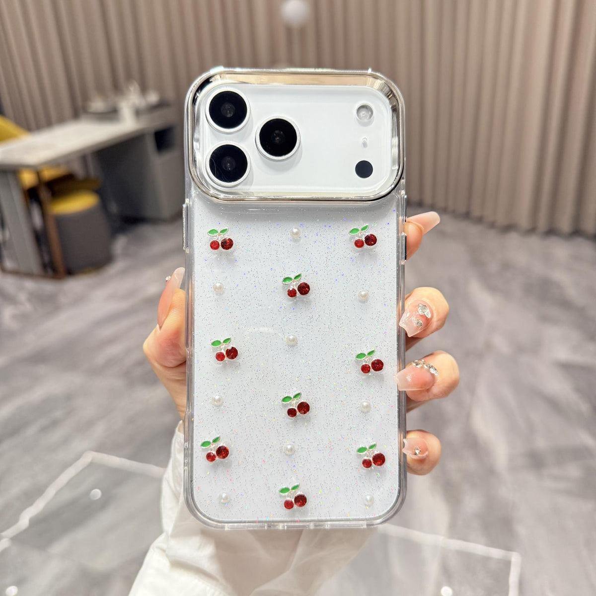 For iPhone 17 Pro Epoxy Resin 3D Mini Cherry TPU Phone Case - Red - SYA003388702B