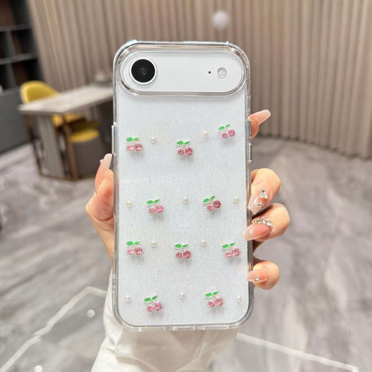 For iPhone Air Epoxy Resin 3D Mini Cherry TPU Phone Case - Pink - SYA003388704A