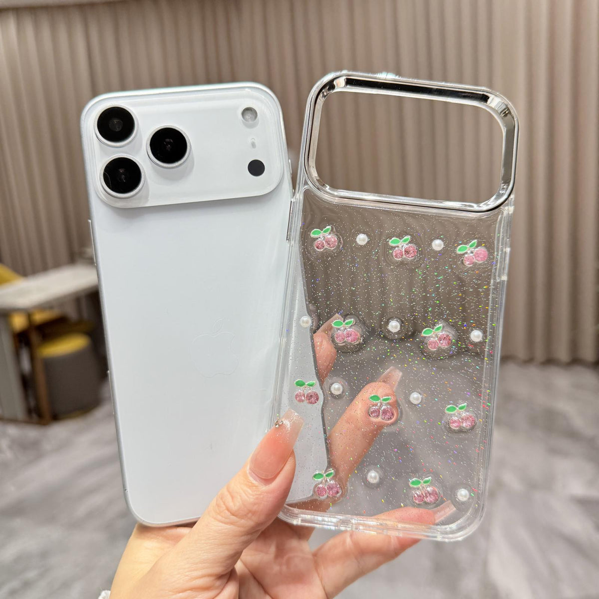 For iPhone Air Epoxy Resin 3D Mini Cherry TPU Phone Case - Pink - SYA003388704A
