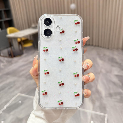 For  iPhone 16 Plus Epoxy Resin 3D Mini Cherry TPU Phone Case - Red - SYA003388708B