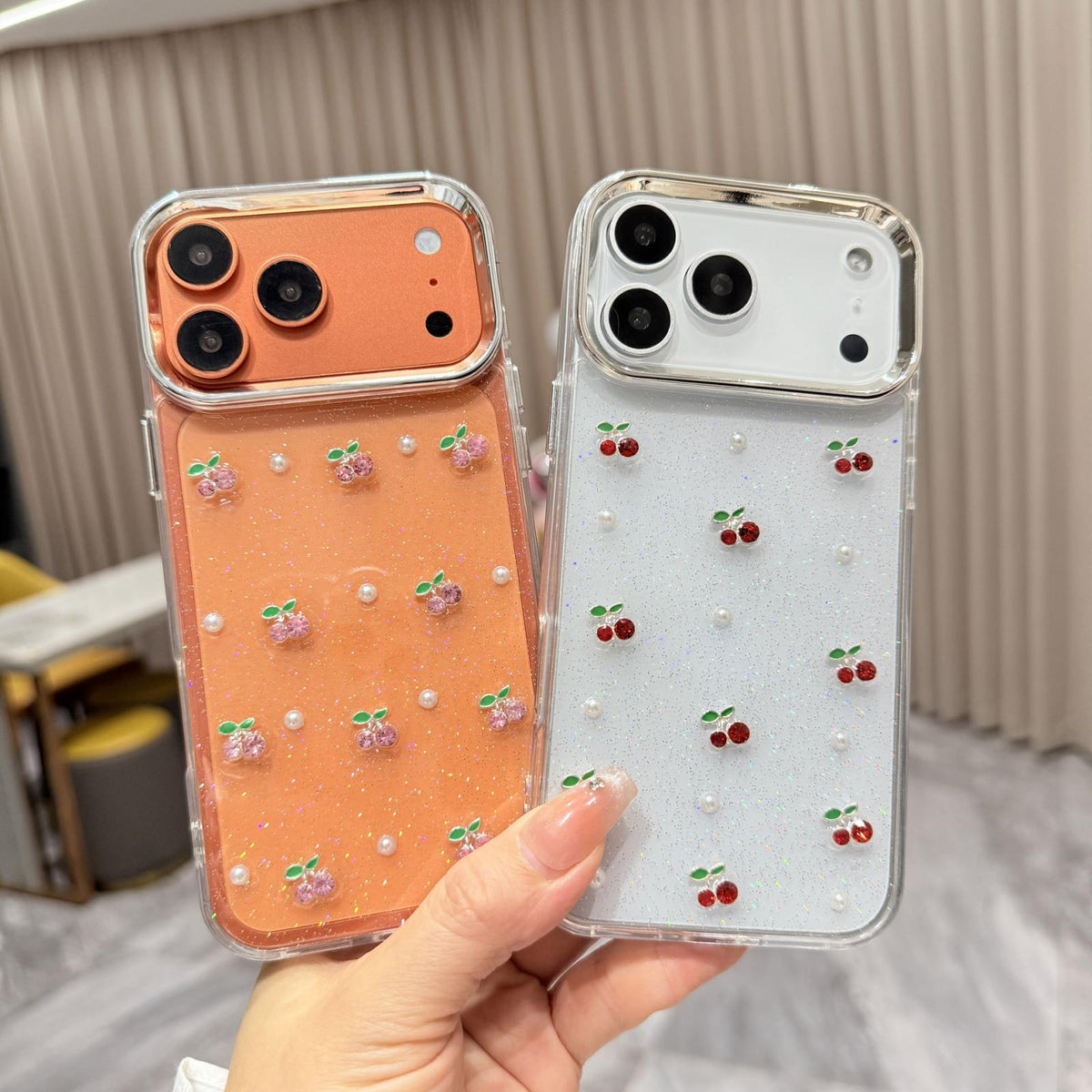 For iPhone 16 Epoxy Resin 3D Mini Cherry TPU Phone Case - Pink - SYA003388707A