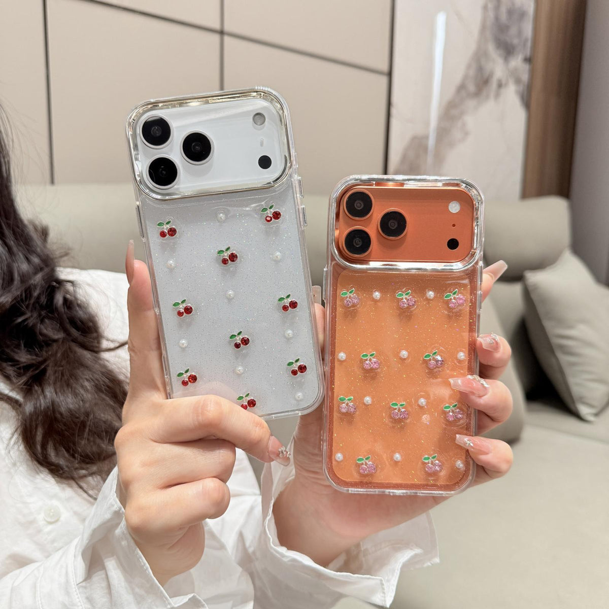 For iPhone 17 Pro Epoxy Resin 3D Mini Cherry TPU Phone Case - Pink - SYA003388702A