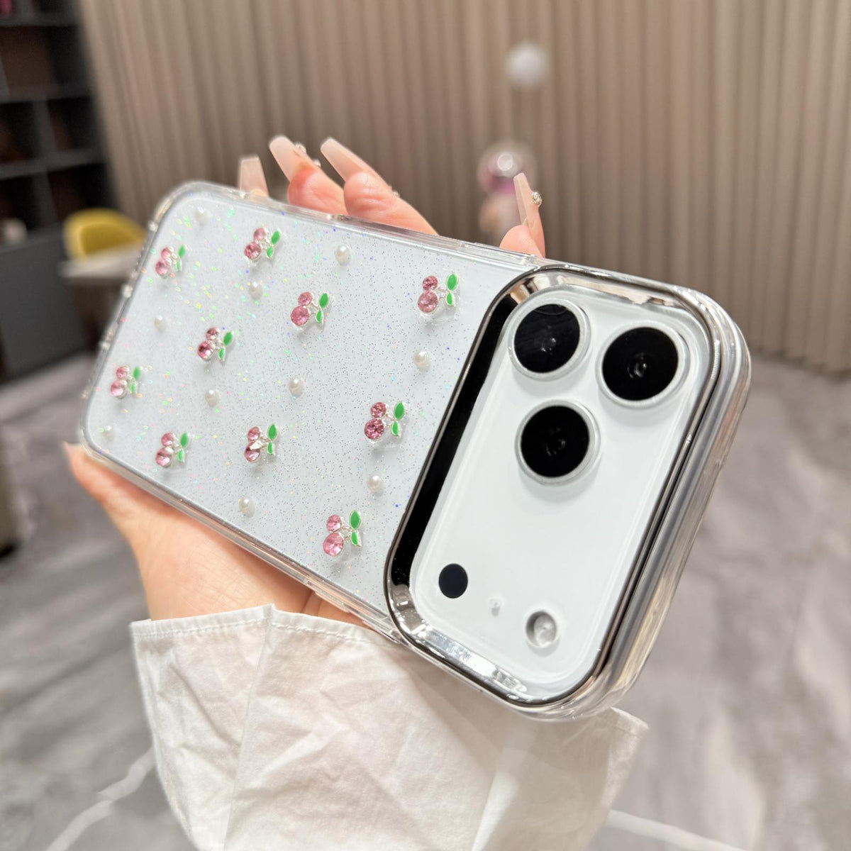 For iPhone 16 Pro Epoxy Resin 3D Mini Cherry TPU Phone Case - Red - SYA003388706B