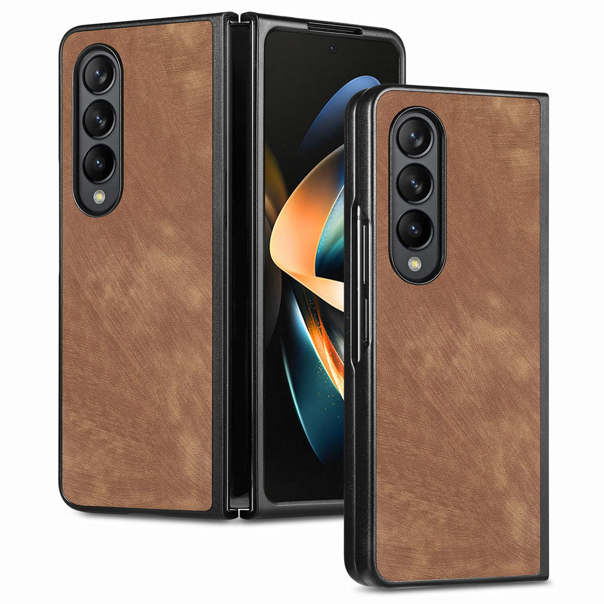 For Galaxy Z Flod4 5G Vintage Leather PC Back Cover Phone Case - Brown - SYA003392801A