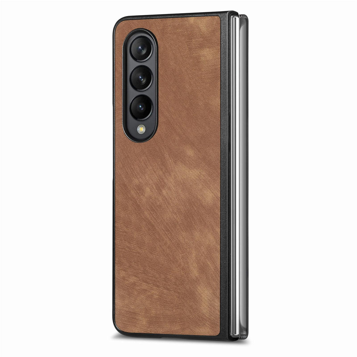 For Galaxy Z Flod4 5G Vintage Leather PC Back Cover Phone Case - Brown - SYA003392801A