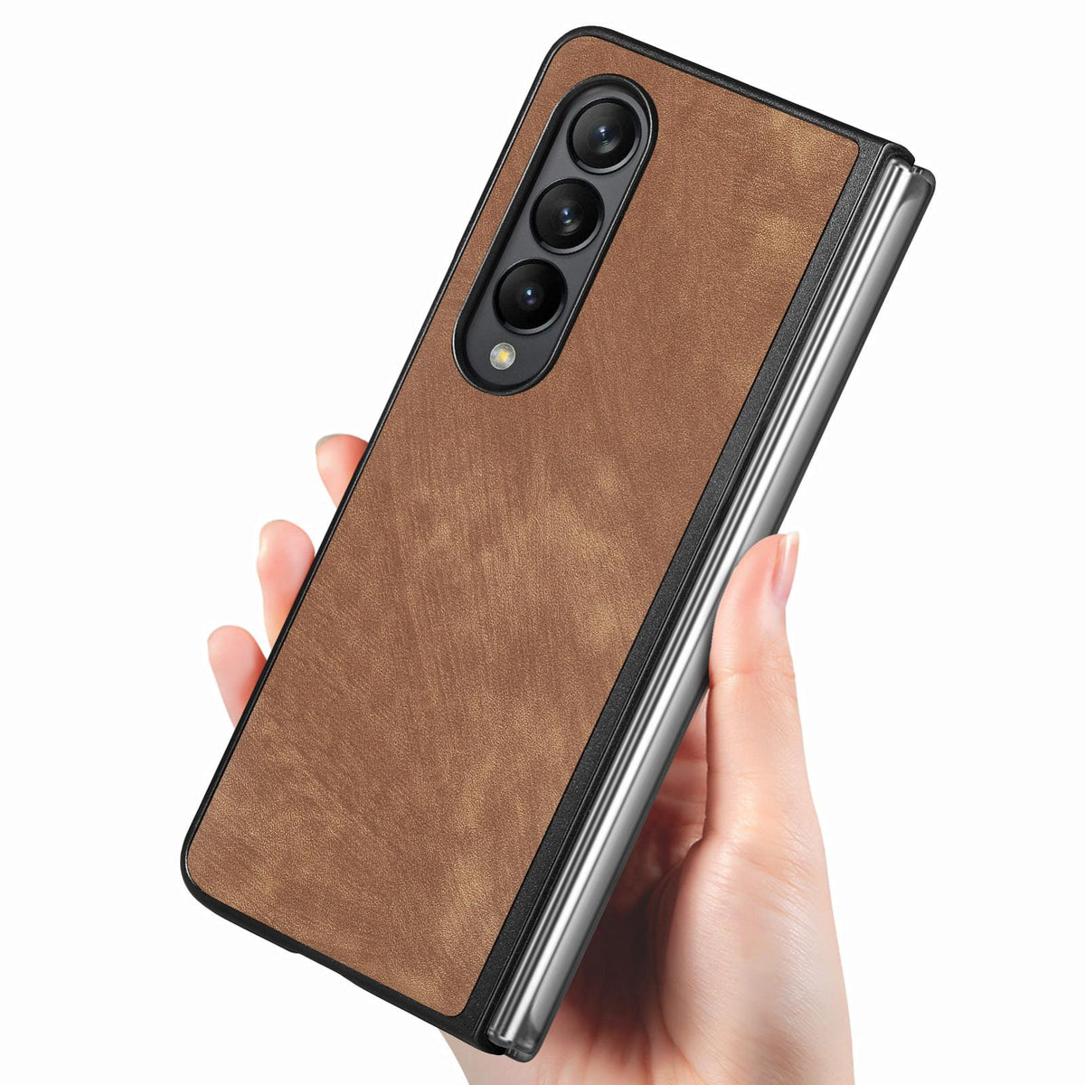For Galaxy Z Flod4 5G Vintage Leather PC Back Cover Phone Case - Brown - SYA003392801A