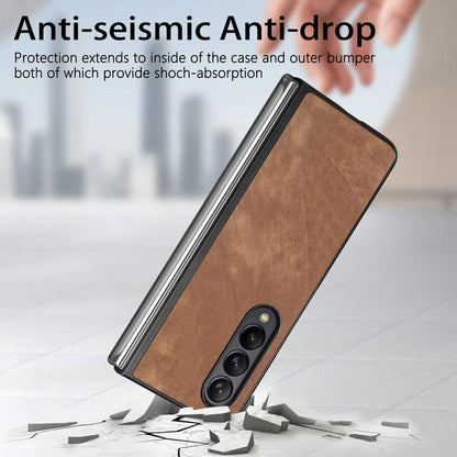 For Galaxy Z Flod4 5G Vintage Leather PC Back Cover Phone Case - Brown - SYA003392801A
