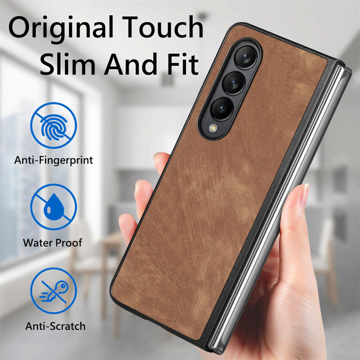 For Galaxy Z Flod4 5G Vintage Leather PC Back Cover Phone Case - Brown - SYA003392801A