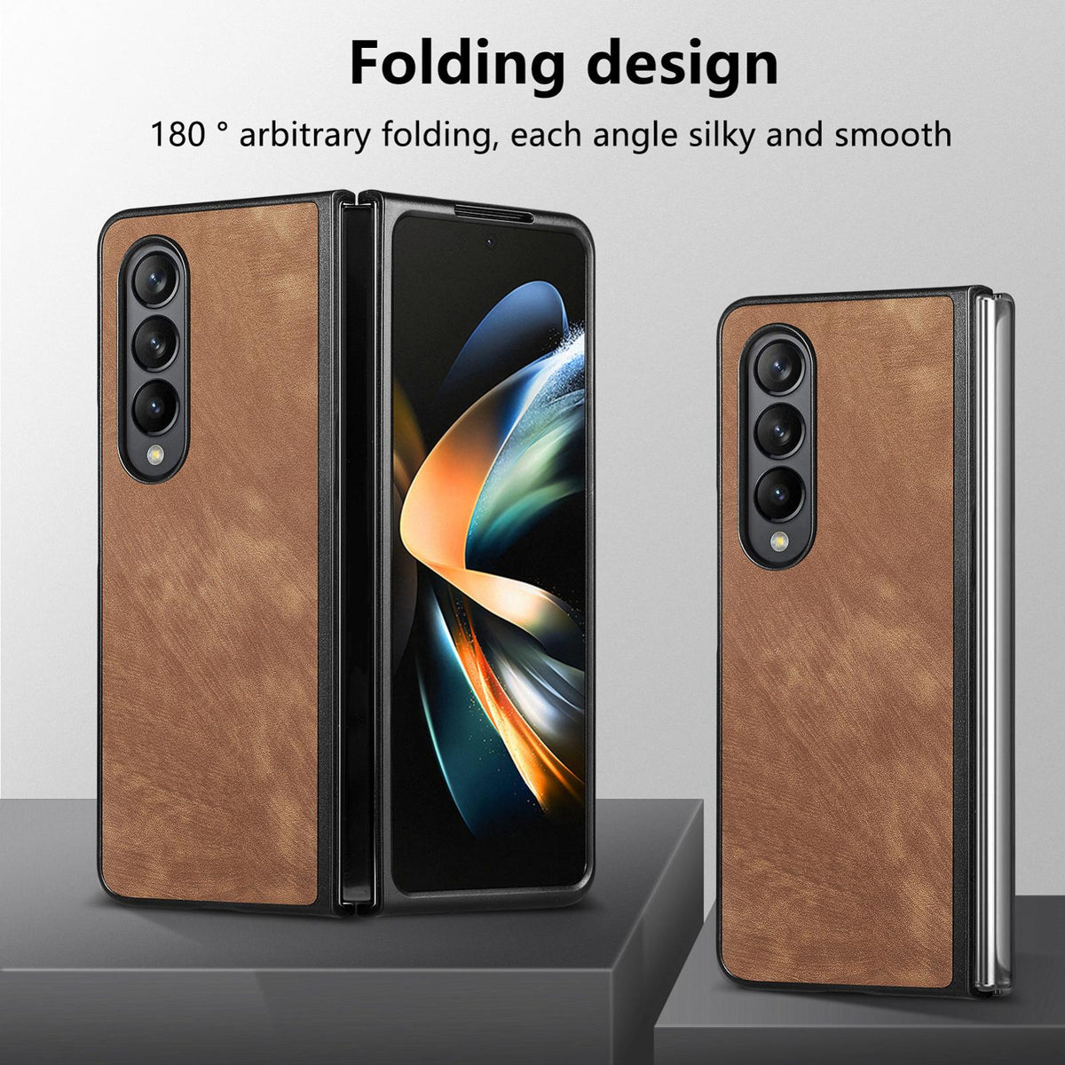For Galaxy Z Flod4 5G Vintage Leather PC Back Cover Phone Case - Brown - SYA003392801A