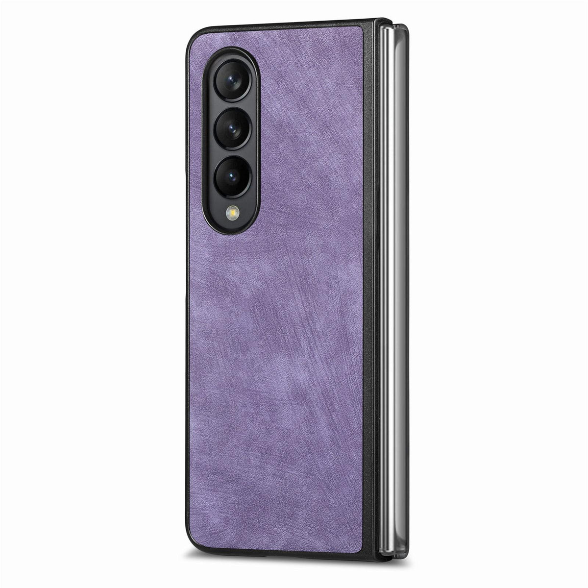 For Galaxy Z Flod4 5G Vintage Leather PC Back Cover Phone Case - Purple - SYA003392801B