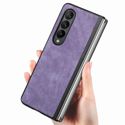 For Galaxy Z Flod4 5G Vintage Leather PC Back Cover Phone Case - Purple - SYA003392801B