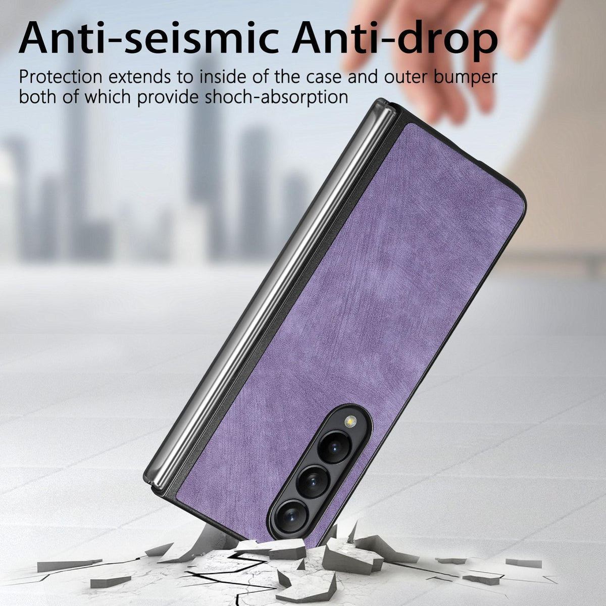 For Galaxy Z Flod4 5G Vintage Leather PC Back Cover Phone Case - Purple - SYA003392801B