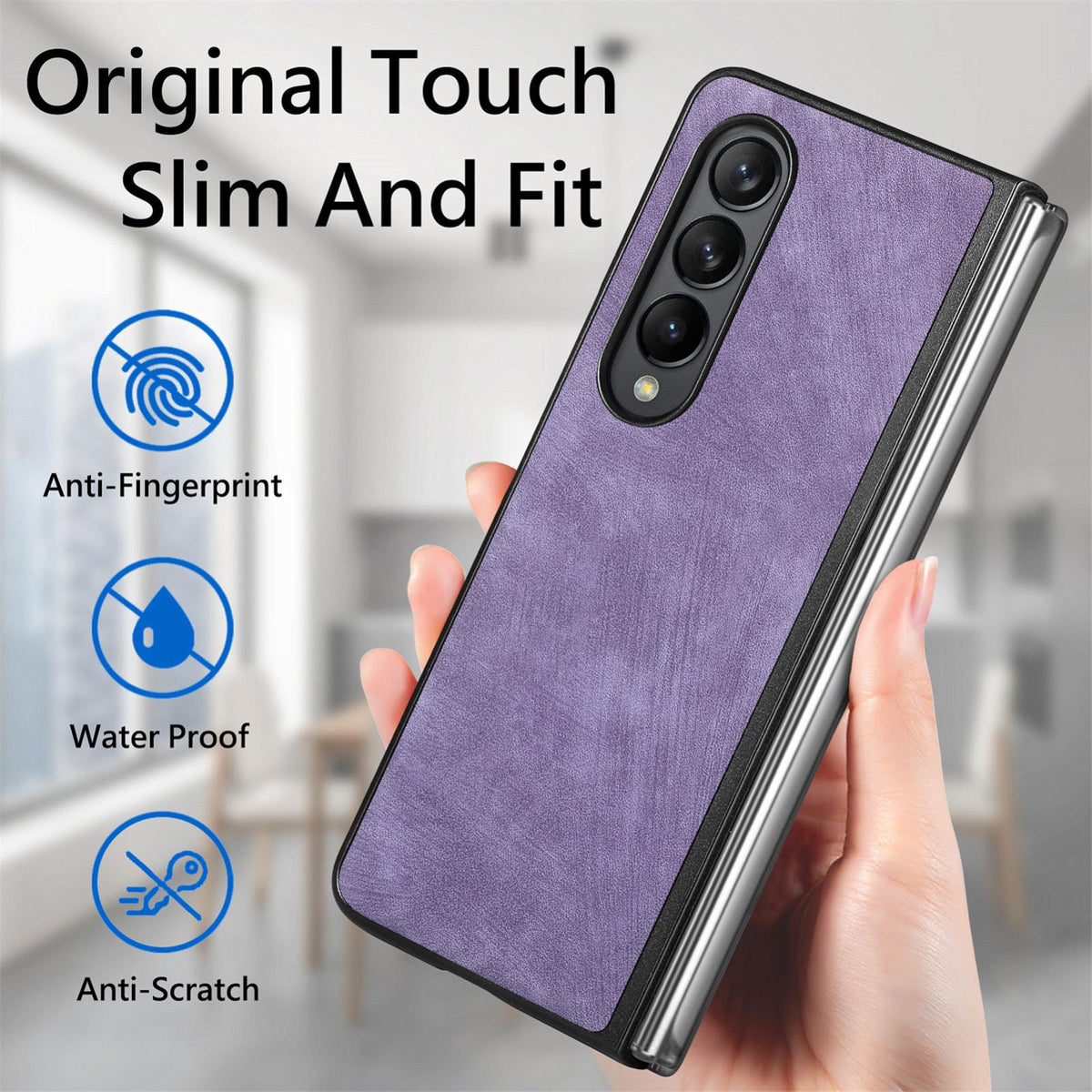 For Galaxy Z Flod4 5G Vintage Leather PC Back Cover Phone Case - Purple - SYA003392801B