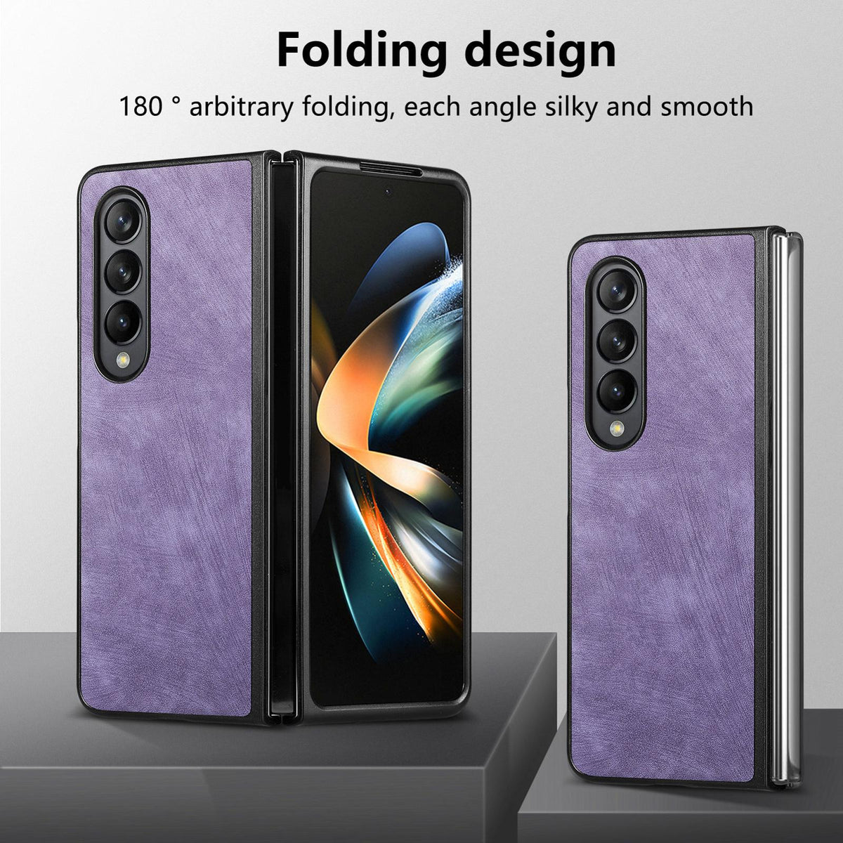 For Galaxy Z Flod4 5G Vintage Leather PC Back Cover Phone Case - Purple - SYA003392801B