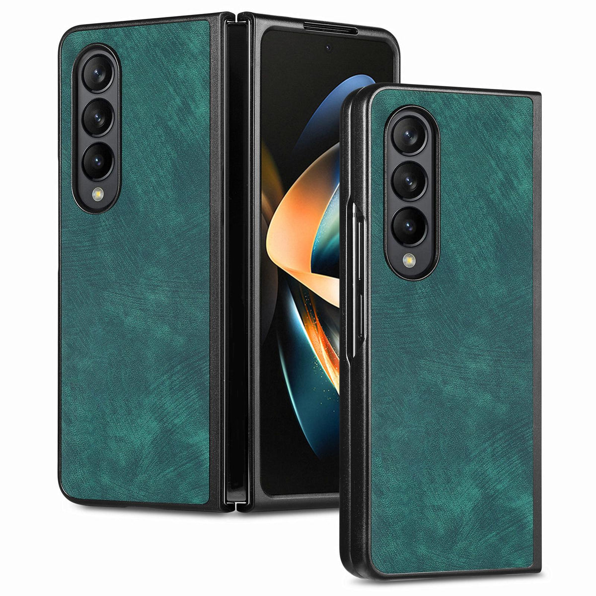 For Galaxy Z Flod4 5G Vintage Leather PC Back Cover Phone Case - Green - SYA003392801C