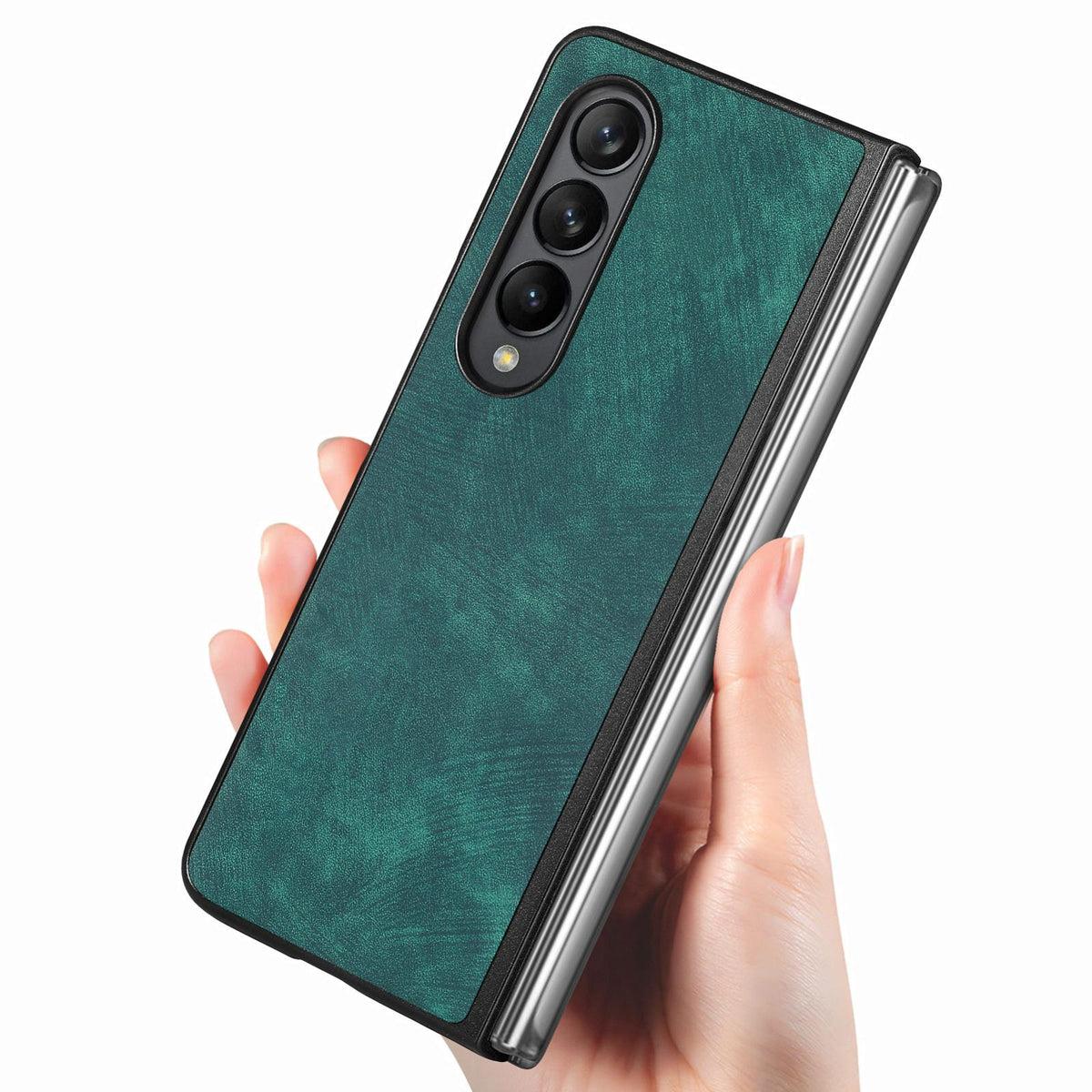 For Galaxy Z Flod4 5G Vintage Leather PC Back Cover Phone Case - Green - SYA003392801C
