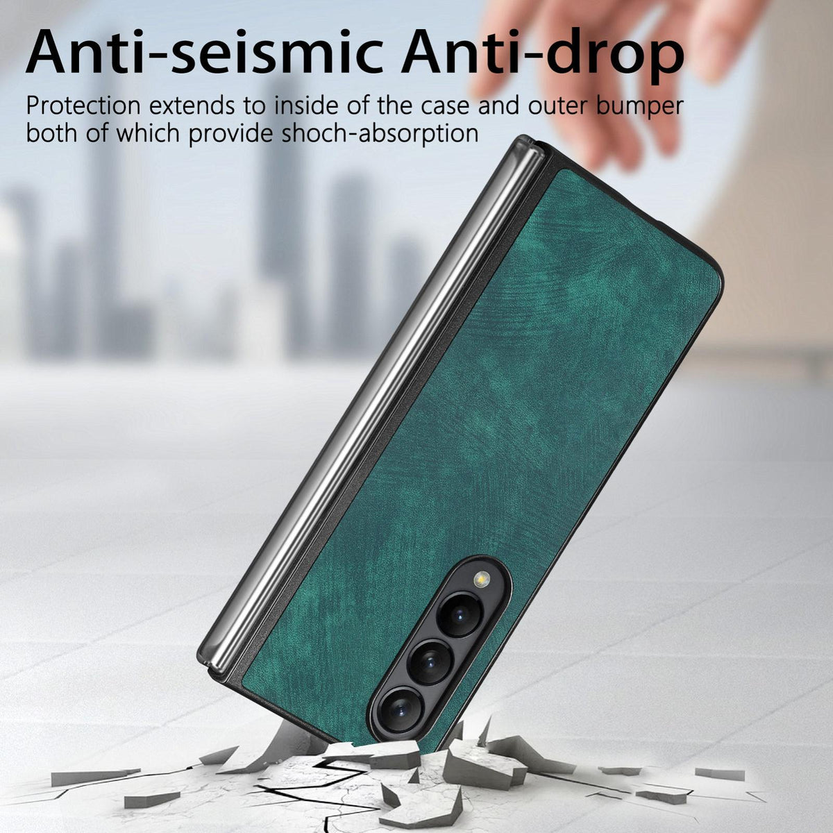 For Galaxy Z Flod4 5G Vintage Leather PC Back Cover Phone Case - Green - SYA003392801C
