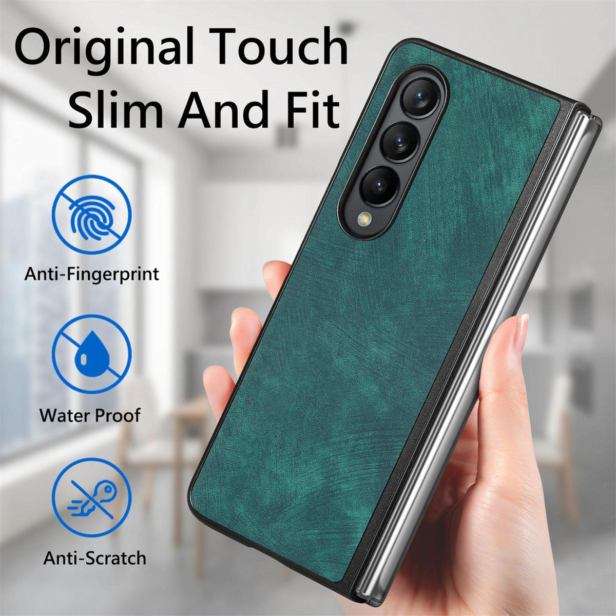 For Galaxy Z Flod4 5G Vintage Leather PC Back Cover Phone Case - Green - SYA003392801C
