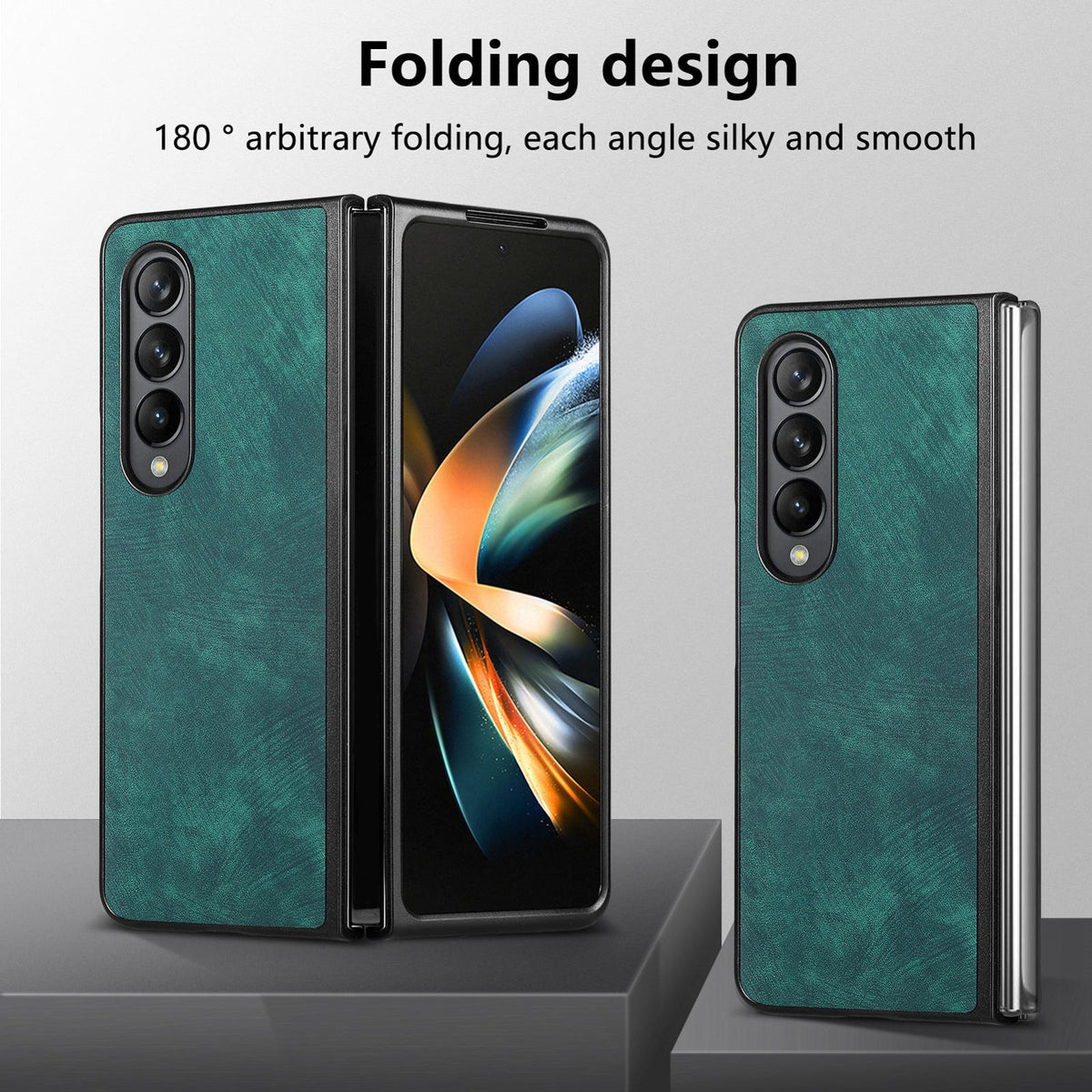 For Galaxy Z Flod4 5G Vintage Leather PC Back Cover Phone Case - Green - SYA003392801C